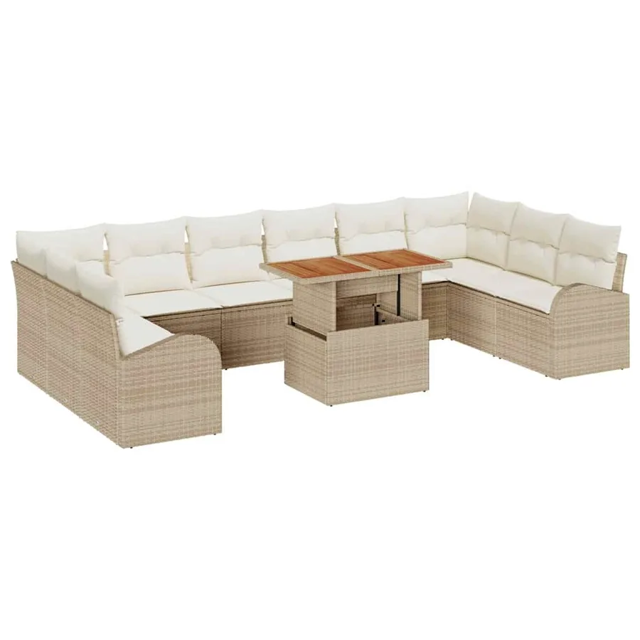 Ensemble de canapé de jardin 11 pcs Beige Poly rotin - 2