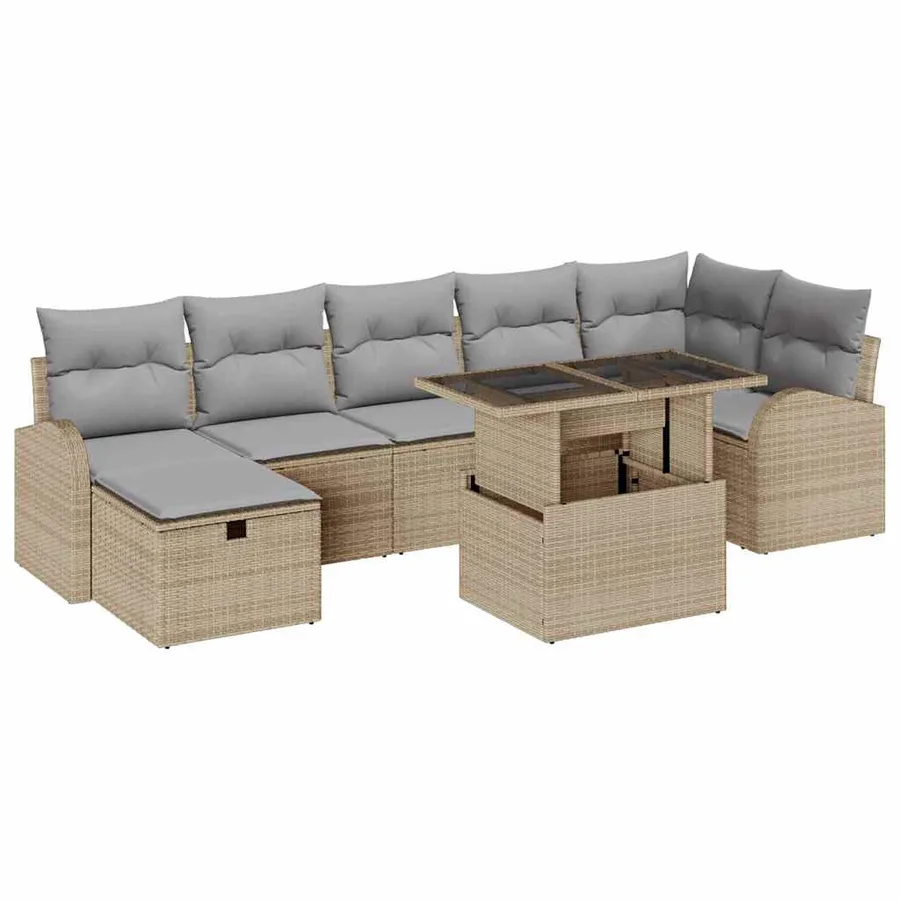 Ensemble de canapé de jardin 8 pcs Beige Poly rotin - 2