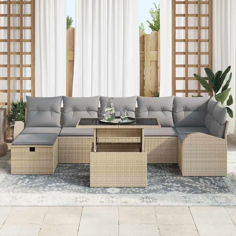 Ensemble de canapé de jardin 8 pcs Beige Poly rotin - 3