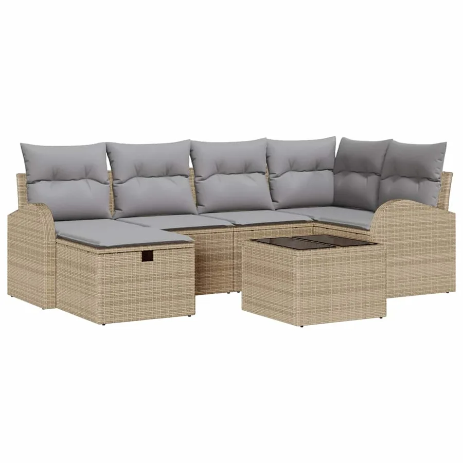 Ensemble de canapé de jardin 7 pcs Beige Poly rotin - 2