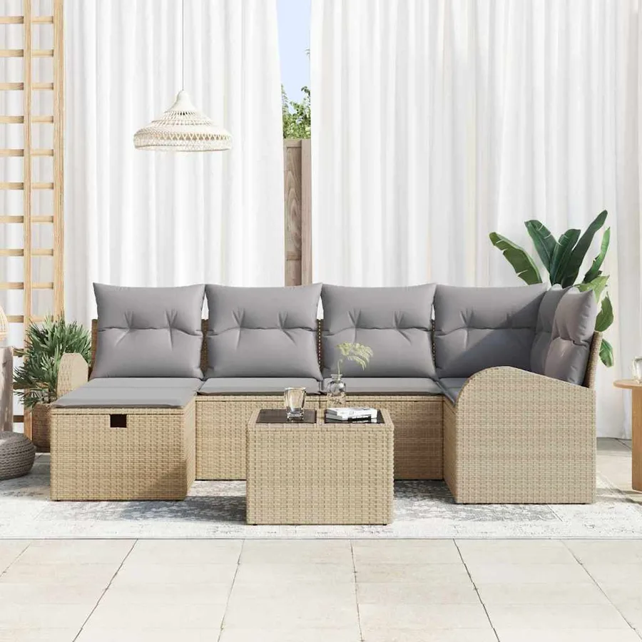 Ensemble de canapé de jardin 7 pcs Beige Poly rotin - 3