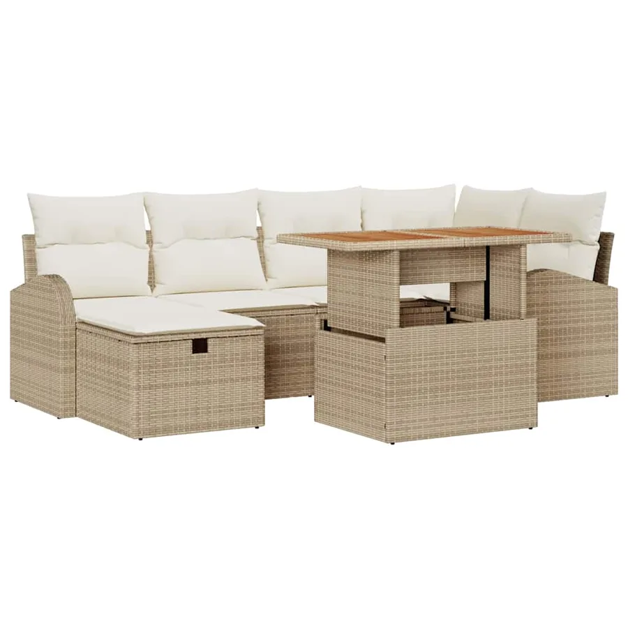 Ensemble de canapé de jardin 7 pcs Beige polyrotin - 2