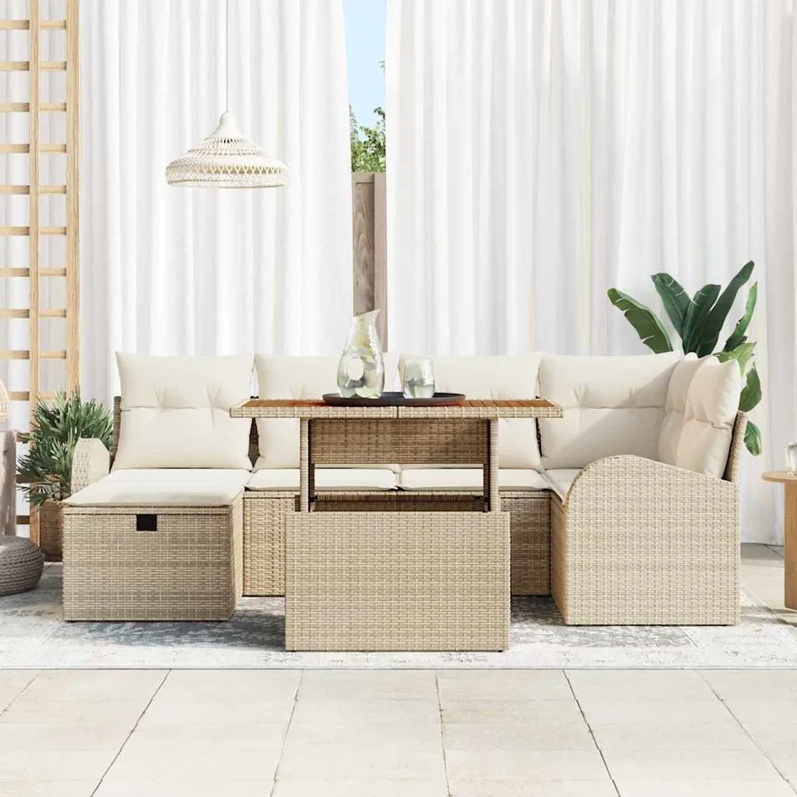 Ensemble de canapé de jardin 7 pcs Beige polyrotin - 3