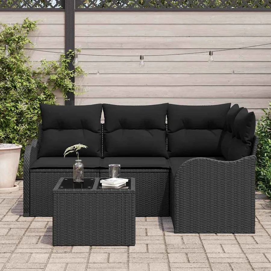 Ensemble de canapé de jardin 5 pcs Beige polyrotin - 3