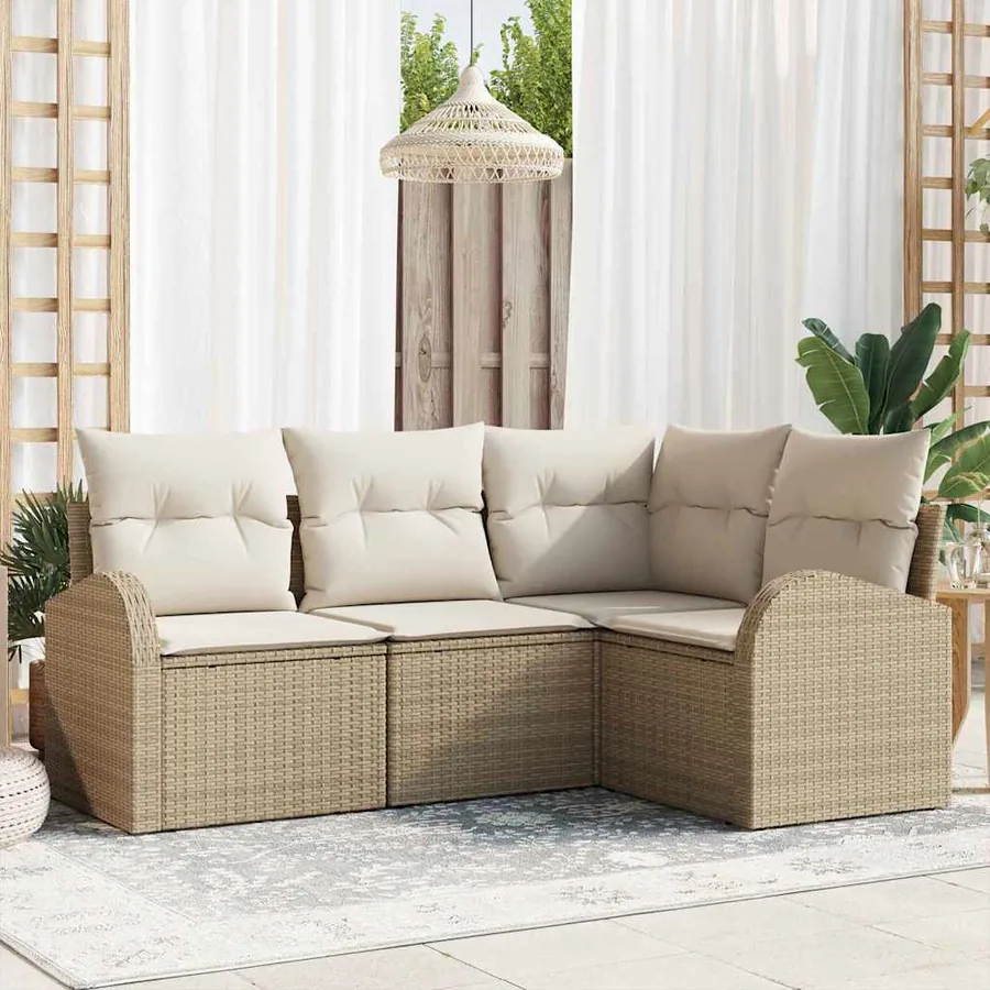 Ensemble de canapé de jardin 4 pcs Beige et blanc polyrotin