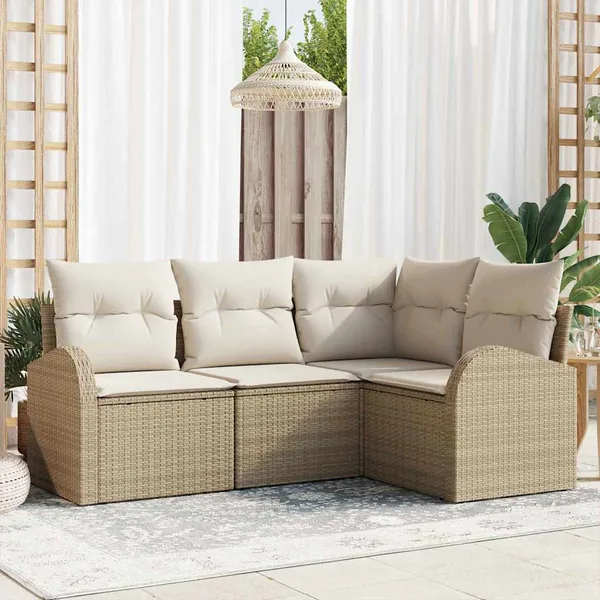 Ensemble de canapé de jardin 4 pcs Beige et blanc polyrotin