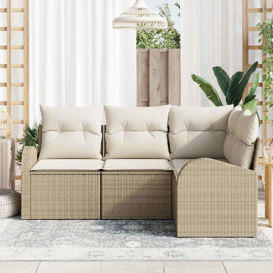 Ensemble de canapé de jardin 4 pcs Beige et blanc polyrotin - 3