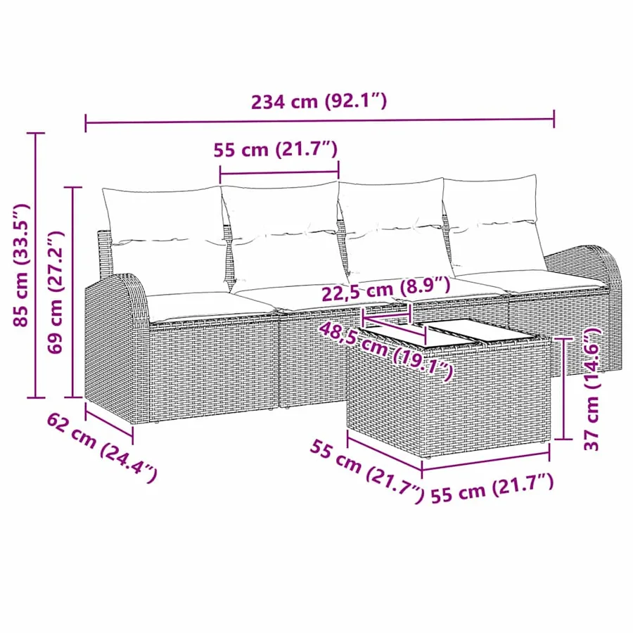 Ensemble de canapé de jardin 5 pcs Beige et crème polyrotin - 9