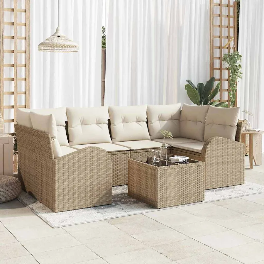 Ensemble de canapé de jardin 7 pcs Beige et crème polyrotin