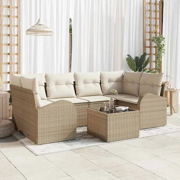Ensemble de canapé de jardin 7 pcs Beige et crème polyrotin
