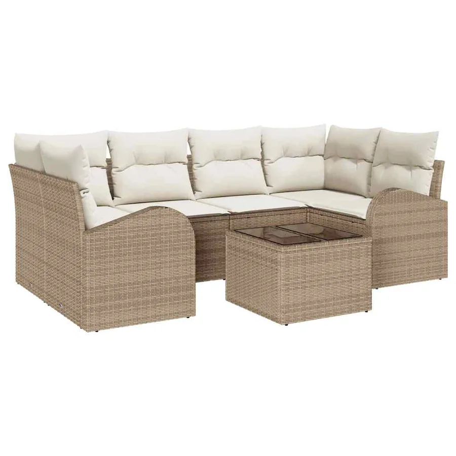 Ensemble de canapé de jardin 7 pcs Beige et crème polyrotin - 2