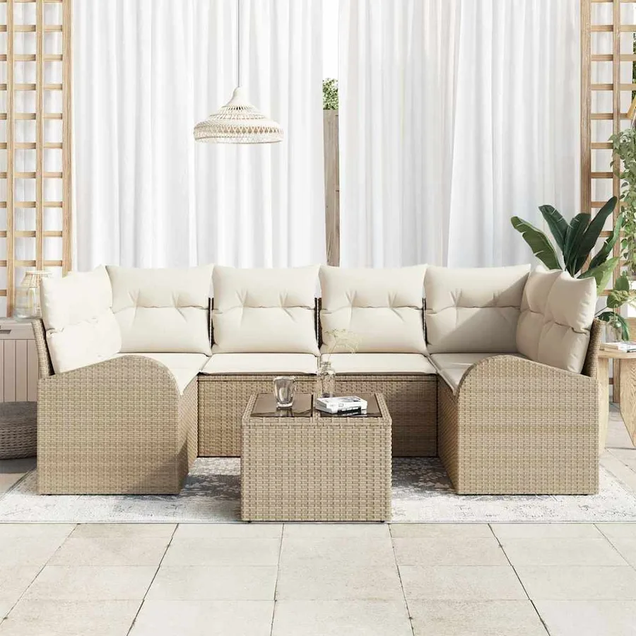 Ensemble de canapé de jardin 7 pcs Beige et crème polyrotin - 3