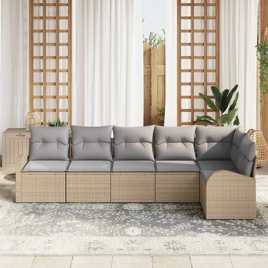 Ensemble de canapé de jardin 6 pcs Beige et Gris clair - 3
