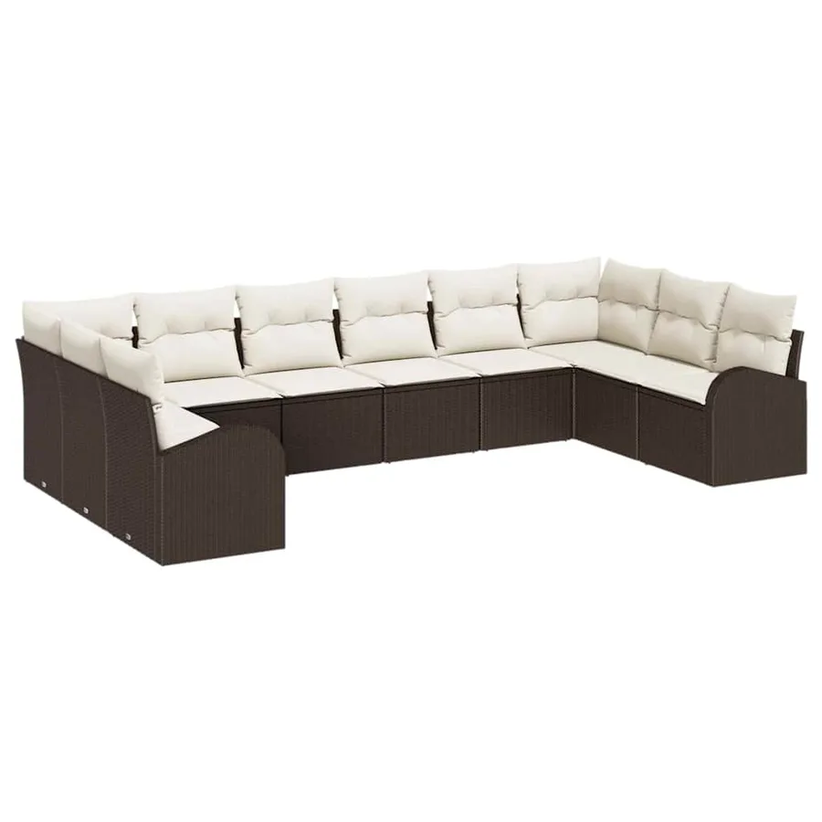 Ensemble de canapé de jardin 10 pcs Marron et blanc polyrotin - 2