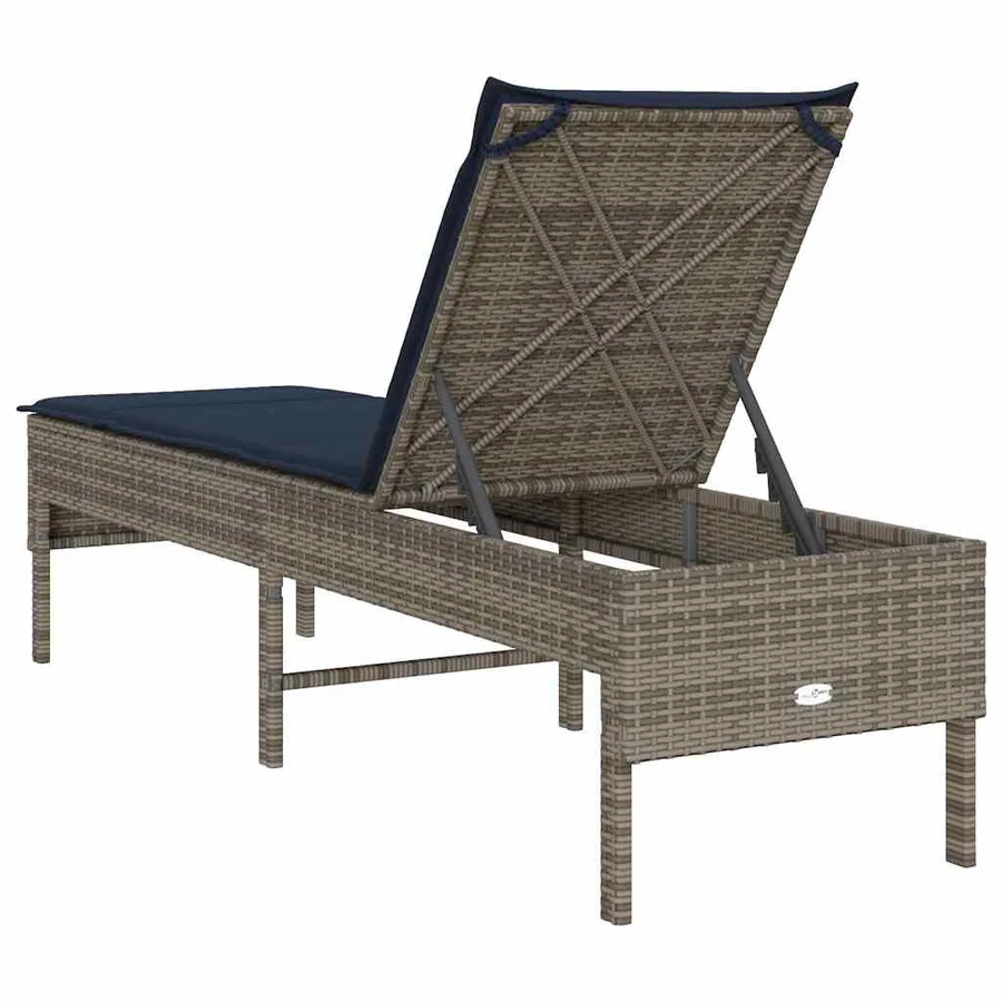 Transat avec coussin gris 55x200x44cm résine tressée - 7