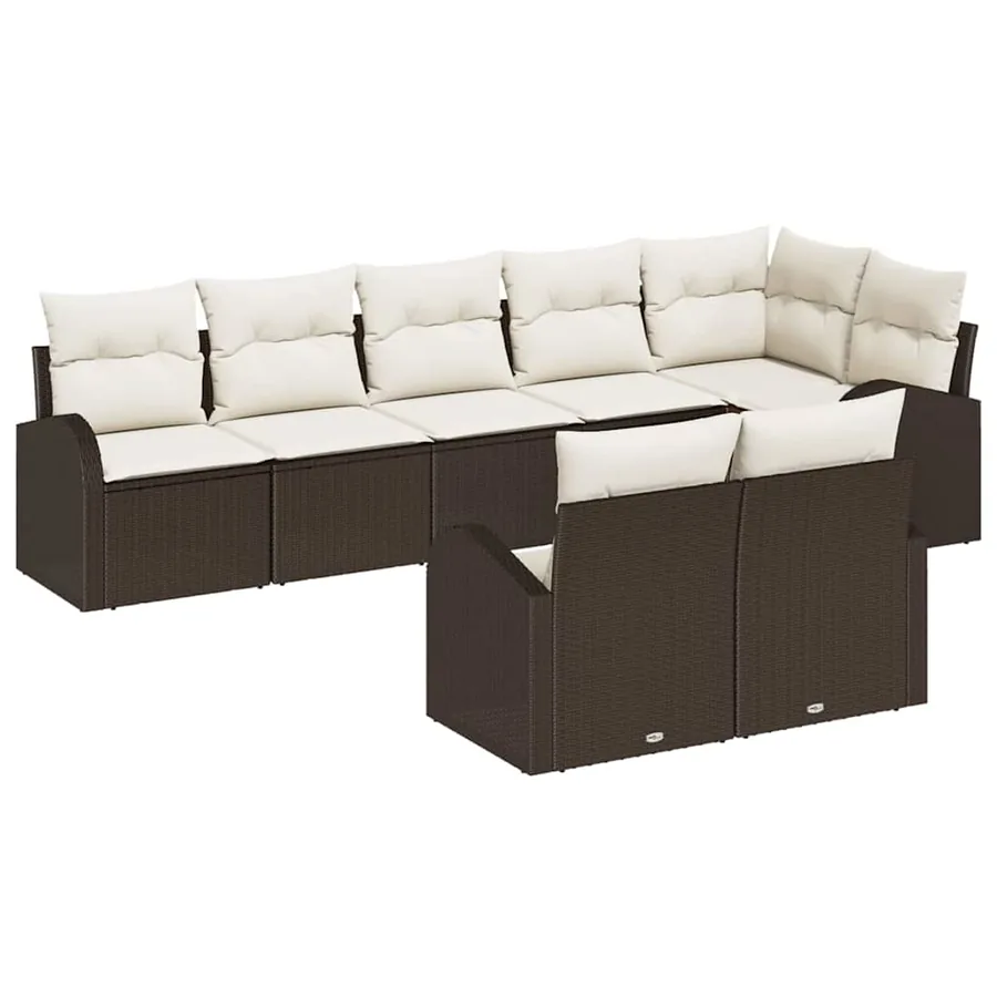 Ensemble de canapé de jardin 8 pcs Marron et blanc polyrotin