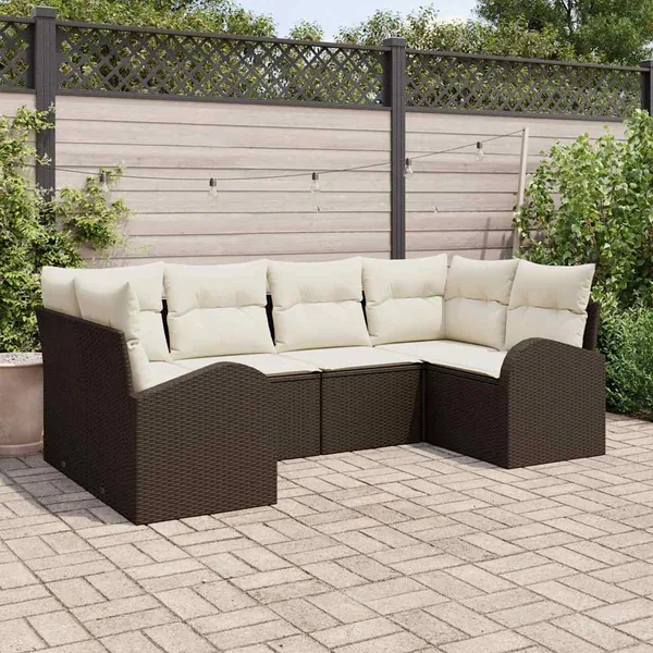 Ensemble de canapé de jardin 6 pcs Marron et blanc polyrotin