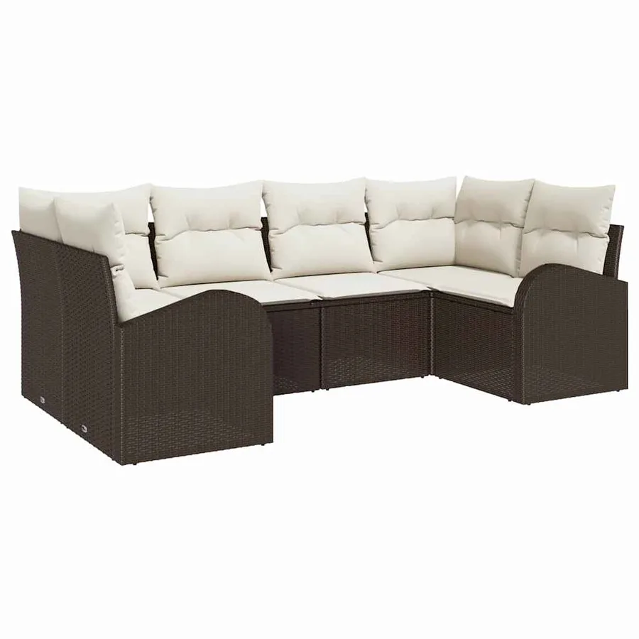 Ensemble de canapé de jardin 6 pcs Marron et blanc polyrotin - 2