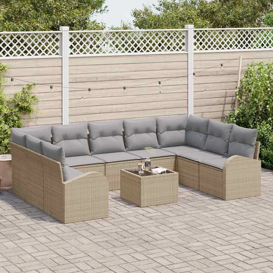 Ensemble de canapé de jardin 10 pcs Beige et gris clair - 3
