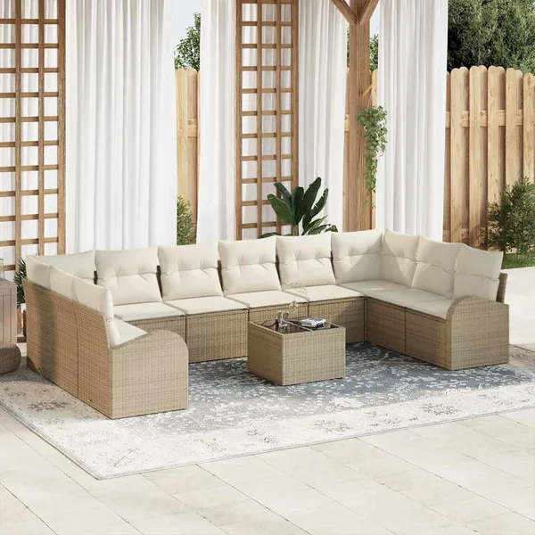 Ensemble de canapé de jardin 11 pcs Beige et crème polyrotin