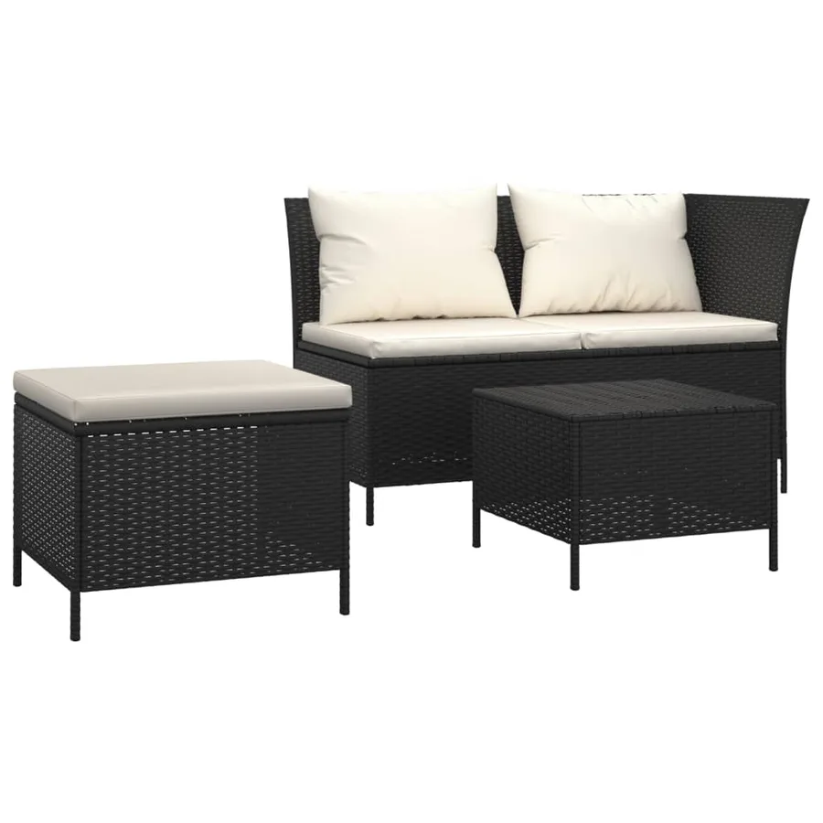 Salon de jardin 3 pcs avec coussins Noir Résine tressée - 2