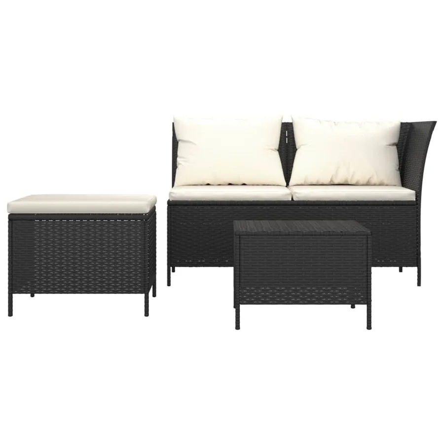 Salon de jardin 3 pcs avec coussins Noir Résine tressée - 3