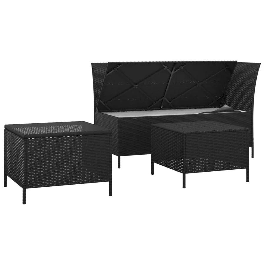 Salon de jardin 3 pcs avec coussins Noir Résine tressée - 4