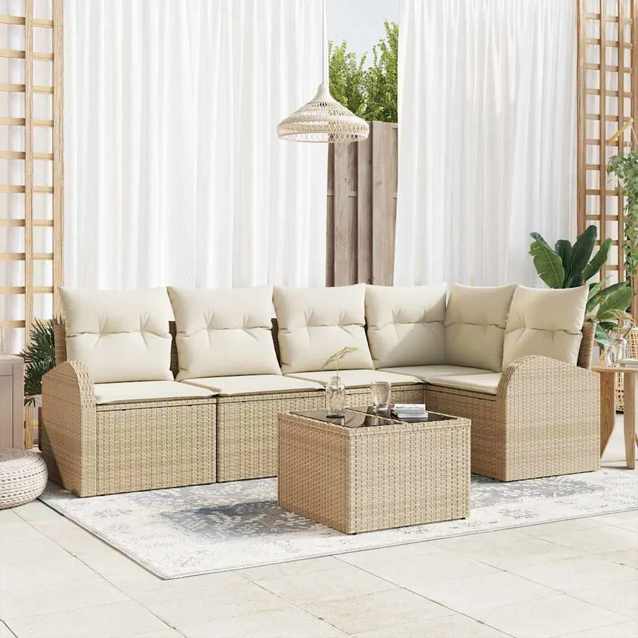 Ensemble de canapé de jardin 6 pcs Beige et blanc polyrotin
