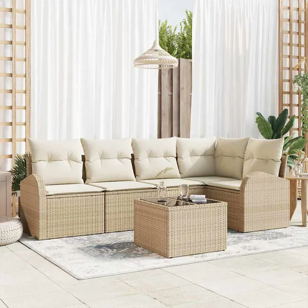 Ensemble de canapé de jardin 6 pcs Beige et blanc polyrotin