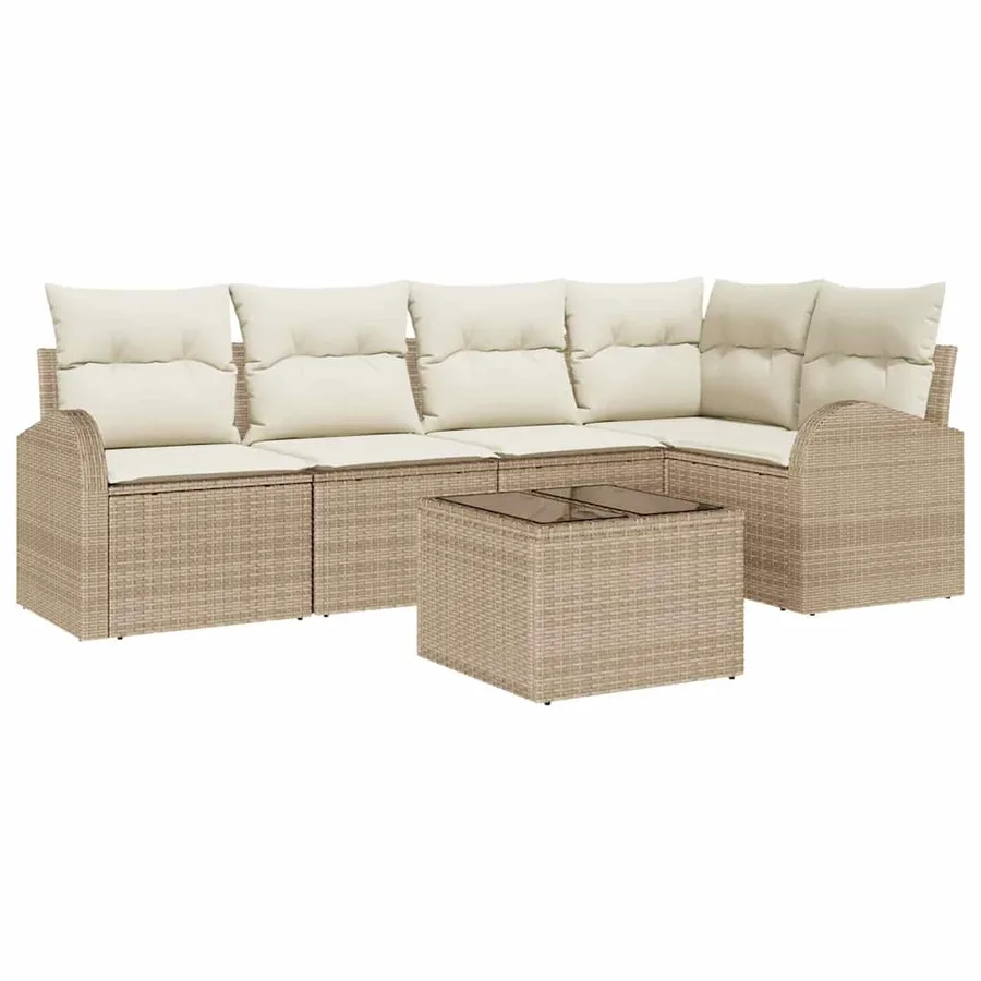 Ensemble de canapé de jardin 6 pcs Beige et blanc polyrotin - 2