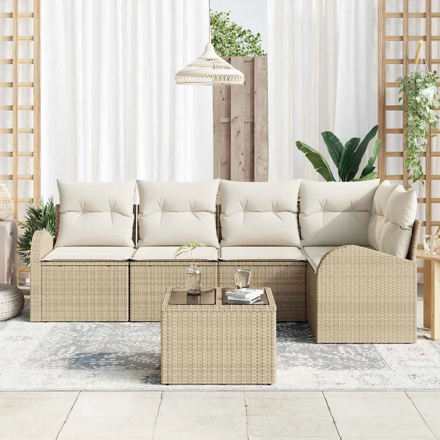 Ensemble de canapé de jardin 6 pcs Beige et blanc polyrotin - 3
