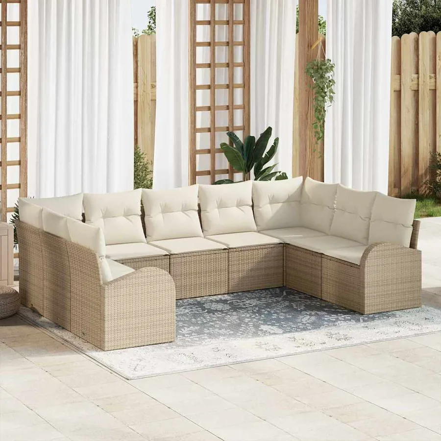 Ensemble de canapé de jardin 9 pcs Beige et blanc polyrotin