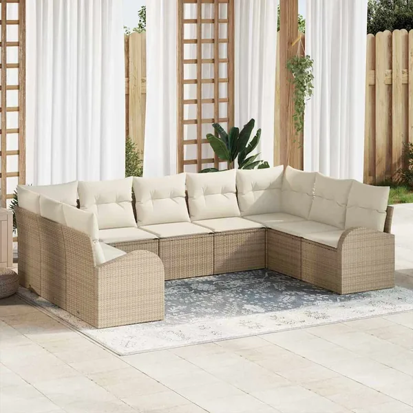 Ensemble de canapé de jardin 9 pcs Beige et blanc polyrotin