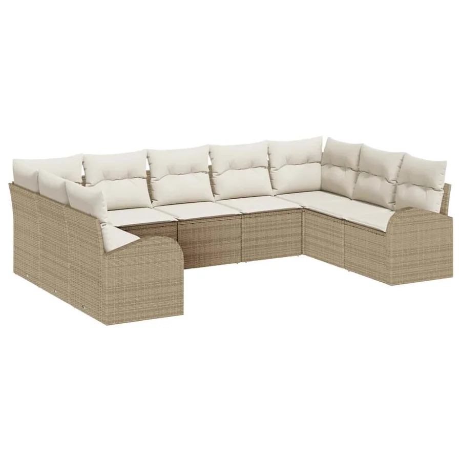 Ensemble de canapé de jardin 9 pcs Beige et blanc polyrotin - 2