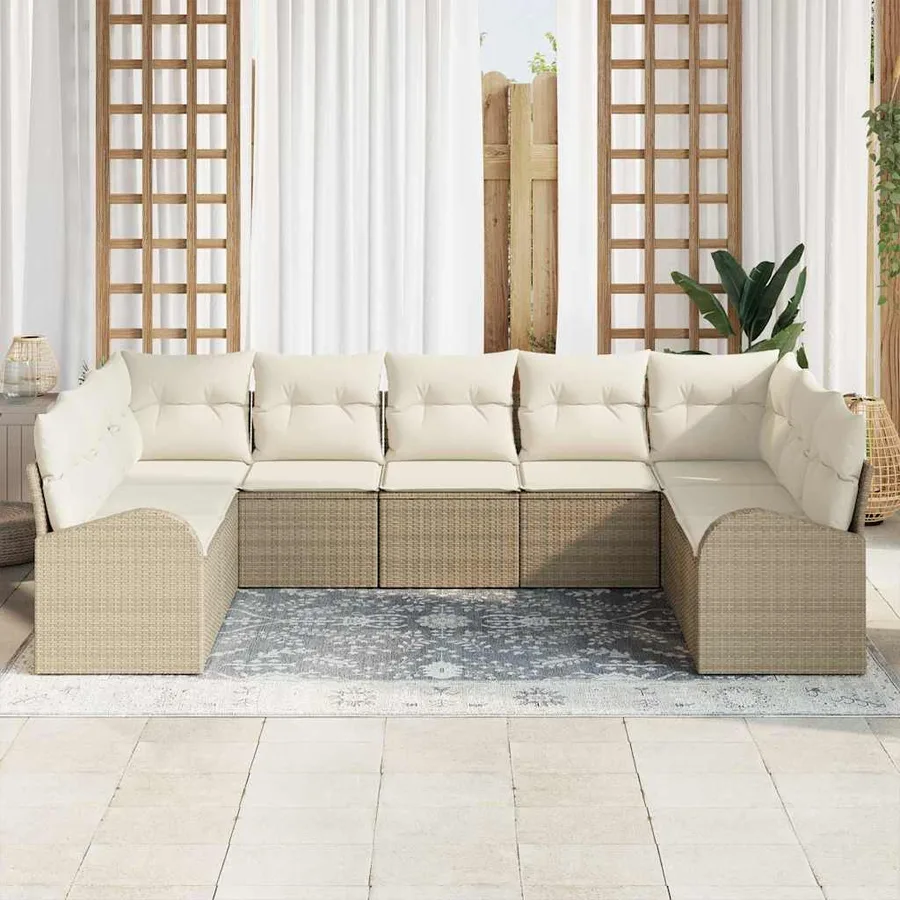 Ensemble de canapé de jardin 9 pcs Beige et blanc polyrotin - 3