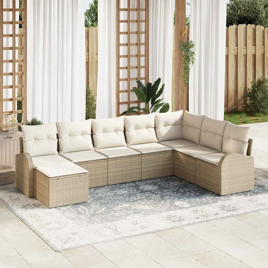 Ensemble de Canapés avec coussin 8 pcs Beige et blanc polyrotin
