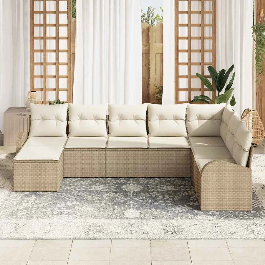 Ensemble de Canapés avec coussin 8 pcs Beige et blanc polyrotin - 3