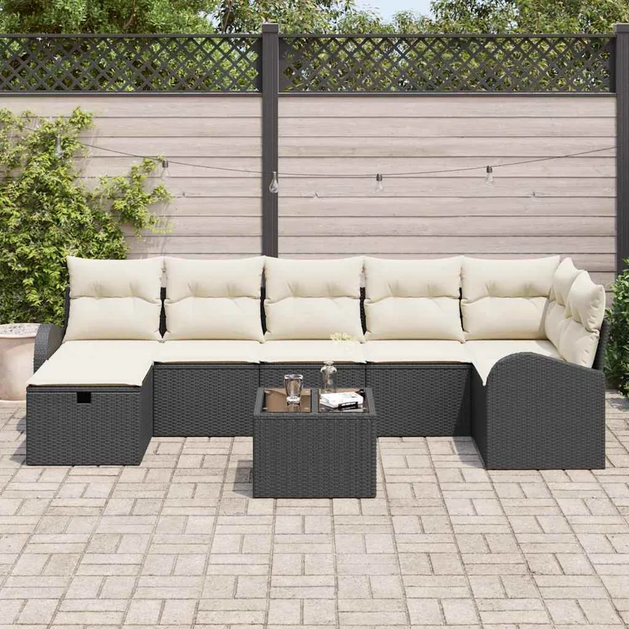 Ensemble de Canapés avec coussin Noir et Crème polyrotin - 3