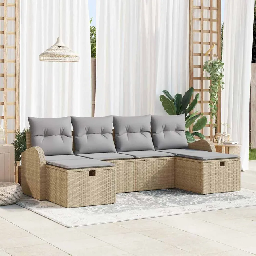 Ensemble de Canapés 6 pcs Beige et Gris clair polyrotin