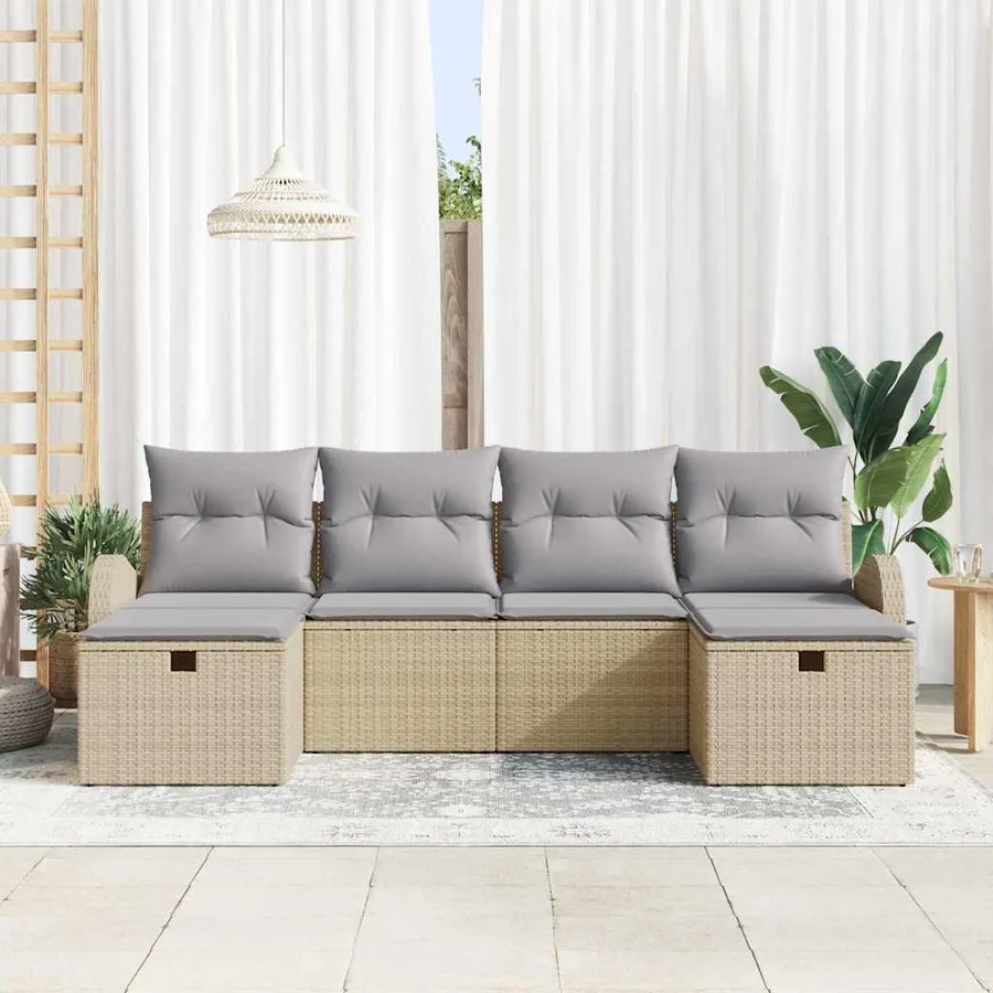 Ensemble de Canapés 6 pcs Beige et Gris clair polyrotin - 3