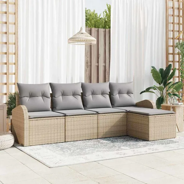 Ensemble de canapé de jardin 5 pcs Beige polyrotin