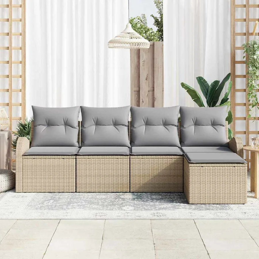Ensemble de canapé de jardin 5 pcs Beige polyrotin - 3