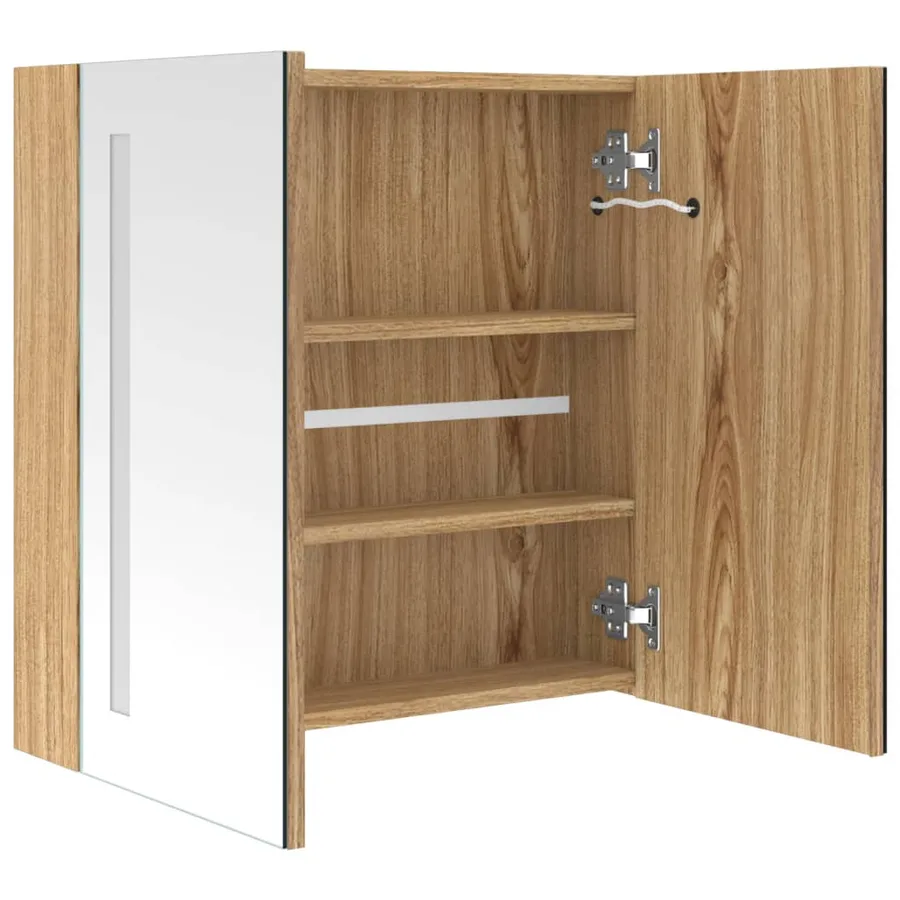 Armoire de salle de bain à miroir LED Chêne 62x14x60 cm - 5