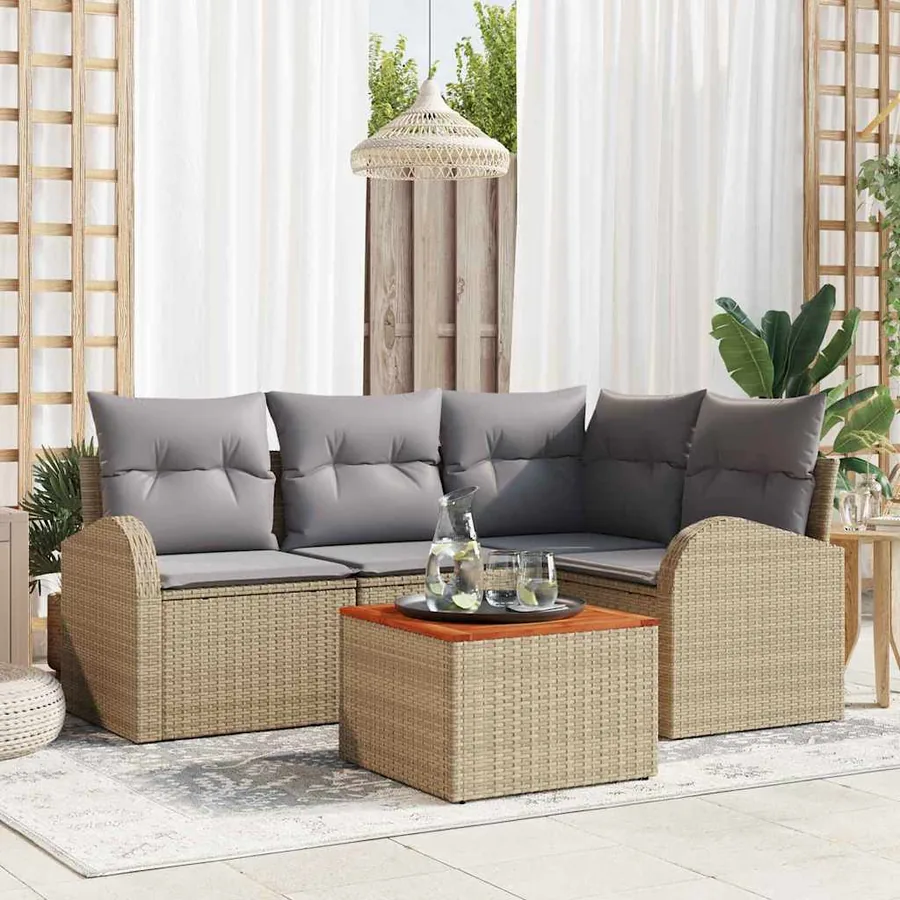 Ensemble de canapé de jardin avec coussin 5 pcs Beige polyrotin