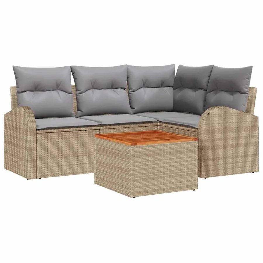 Ensemble de canapé de jardin avec coussin 5 pcs Beige polyrotin - 2