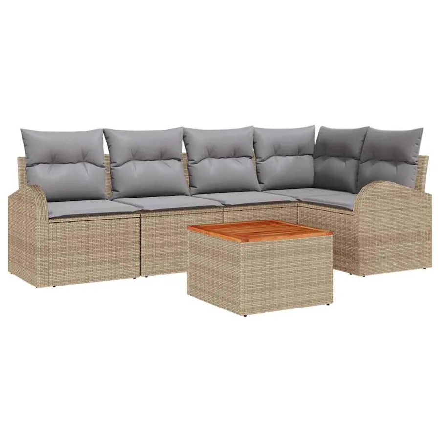 Ensemble de canapé de jardin avec coussin 6 pcs Beige polyrotin - 2