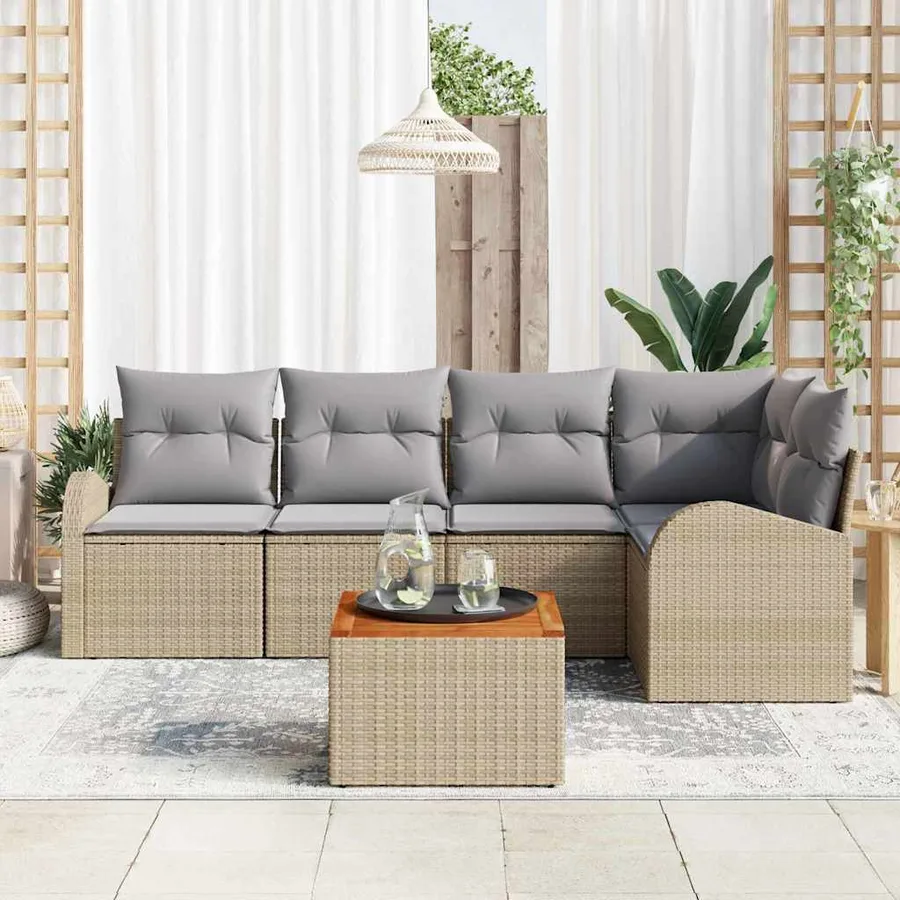 Ensemble de canapé de jardin avec coussin 6 pcs Beige polyrotin - 3