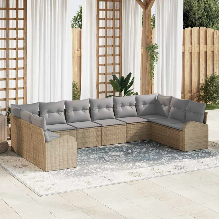 Ensemble de Canapés avec coussin 10 pcs Beige Polyrotin