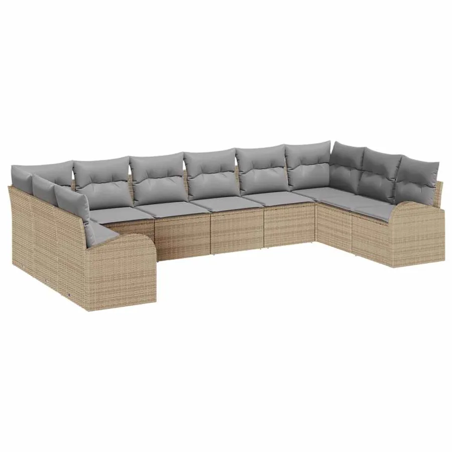 Ensemble de Canapés avec coussin 10 pcs Beige Polyrotin - 2