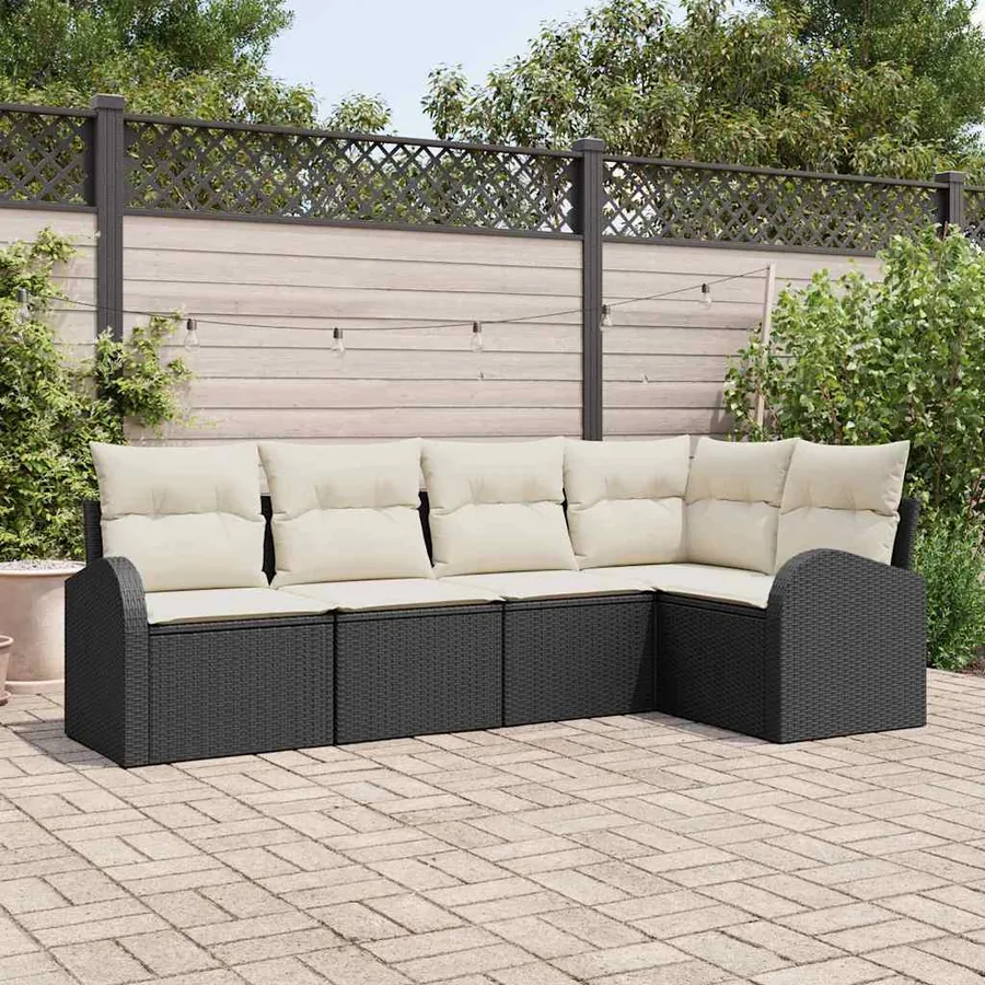 Ensemble de Canapés avec coussin 5 pcs Noir Polyester